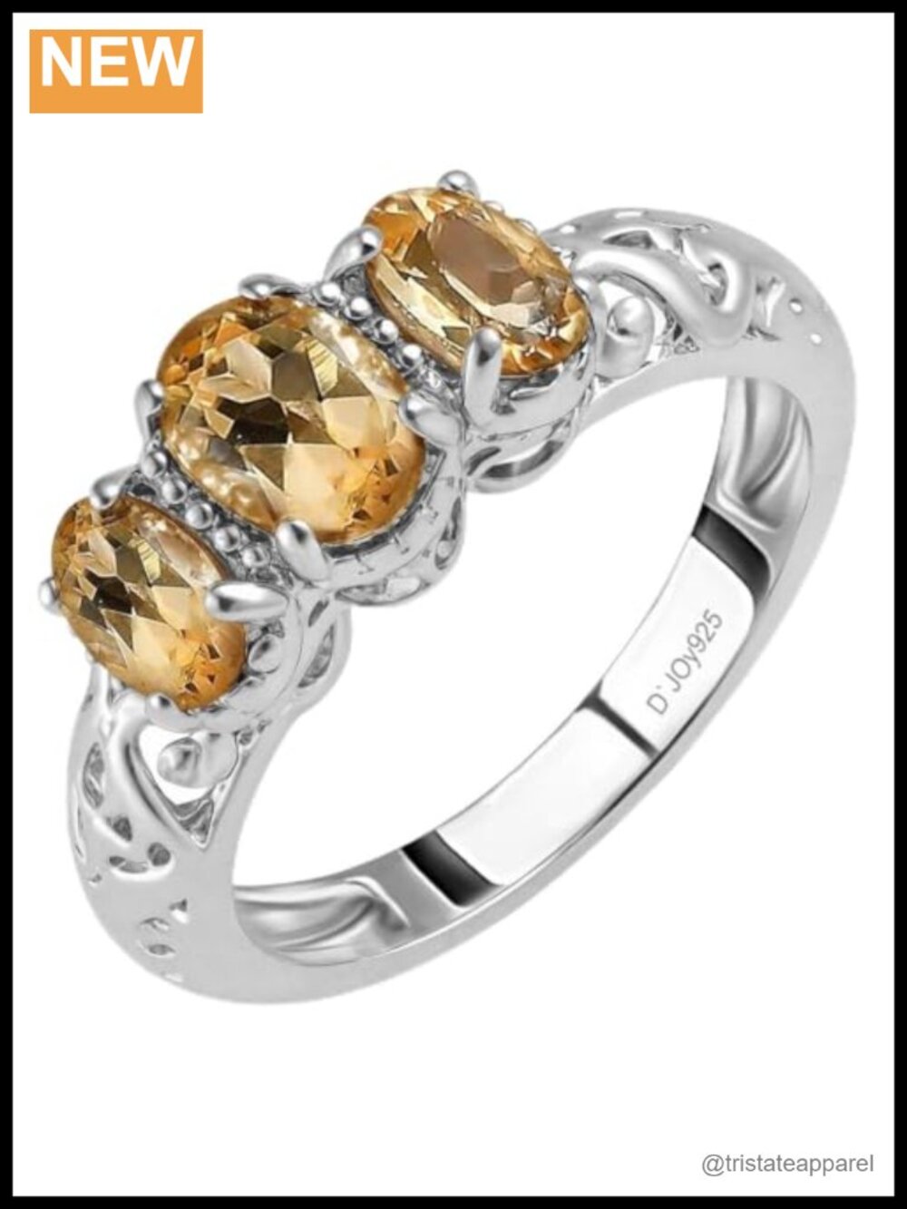 925 Sterling Silver Platinum Plated 3-Stone Birthstone Ring